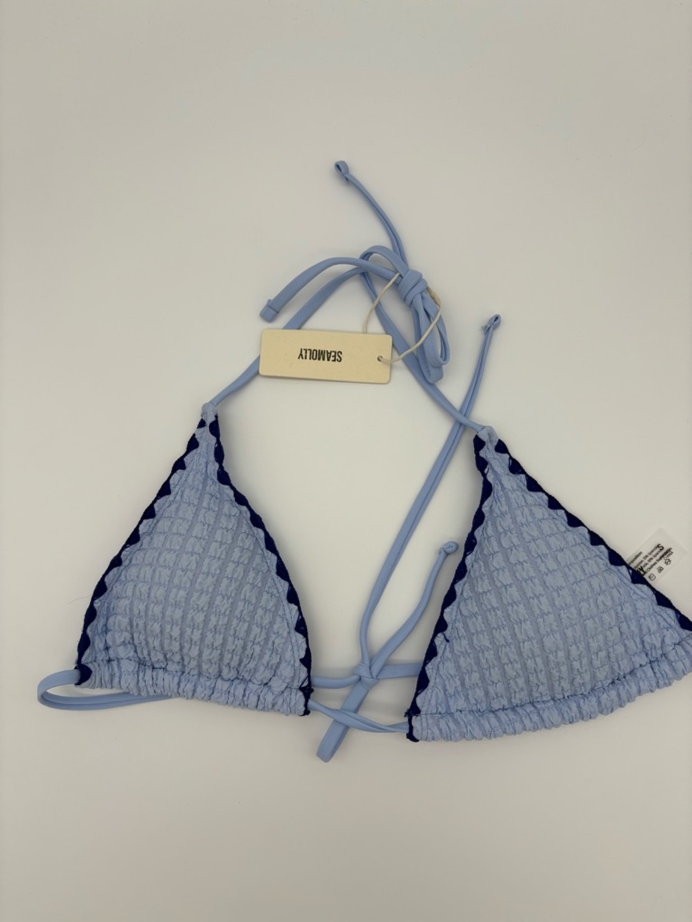 Seafolly Light Blue Triangle Bikini with Navy Trim NWT - Picture 3 of 5